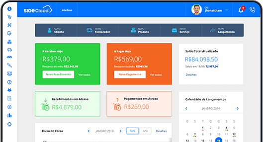 Dashboard do sistema SIGE Cloud